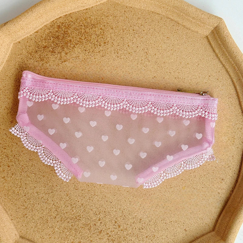 Novelty Briefs-Shaped Mesh Cosmetic Bag | Travel Makeup Pouch Cosmetic Travel Bag QXL Light pink