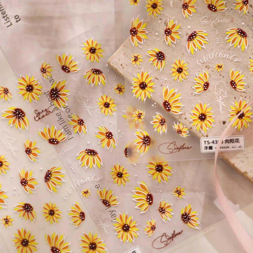 5D Sunflower Nail Stickers – Floral Self-Adhesive Nail Decals Nail Art Stickers QXL