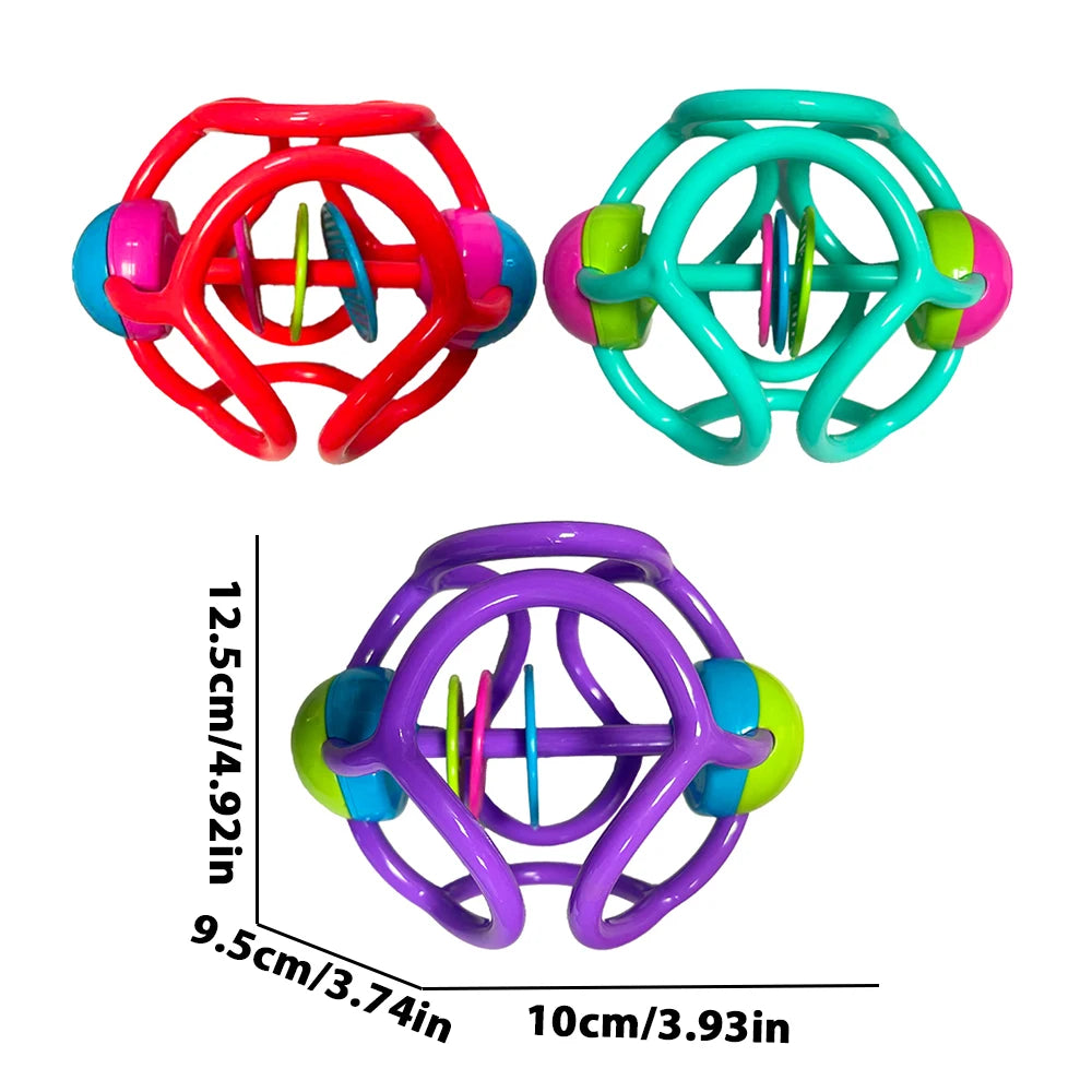 Baby Silicone Rattle Teether Ball | Newborn Sensory Toy 0–6M Baby Teether Rattle QXL