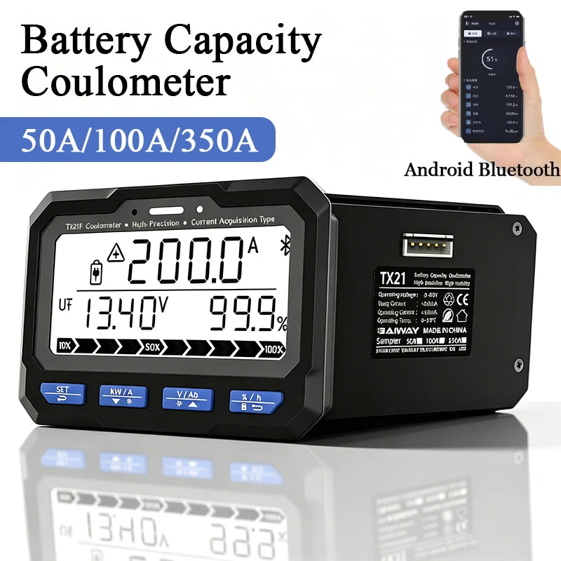 TX21 Battery Coulometer 50A/100A/350A LiFePO4 Power Meter Battery Capacity Meter QXL