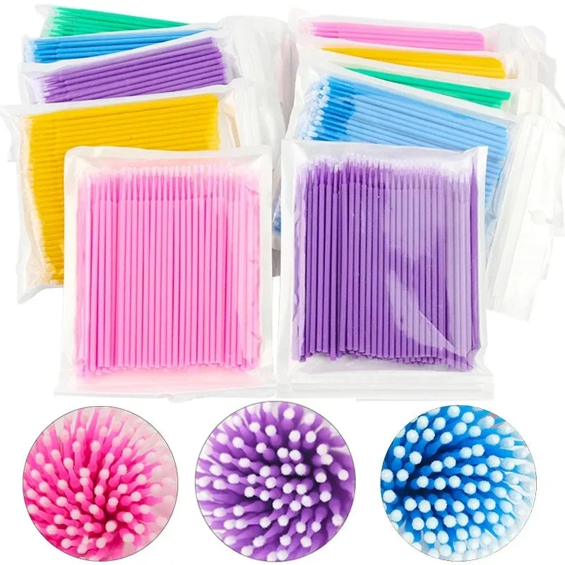 100-Pack Eyelash Extension Micro Cleaning Brushes & Swabs Lash Cleaning Brushes QXL