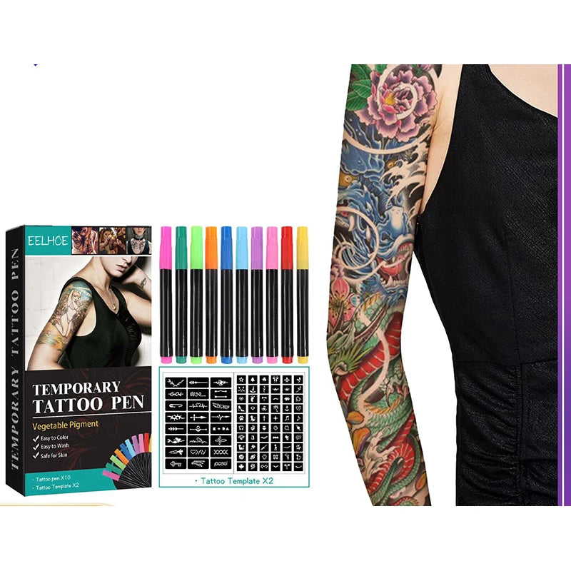 VERONNI 10-Color Temporary Tattoo Pen Set | DIY Body Art Temporary Tattoo Pen QXL