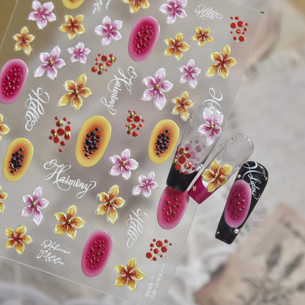 Tropical Papaya 5D Embossed Nail Stickers – Summer Decals Nail Art Stickers QXL