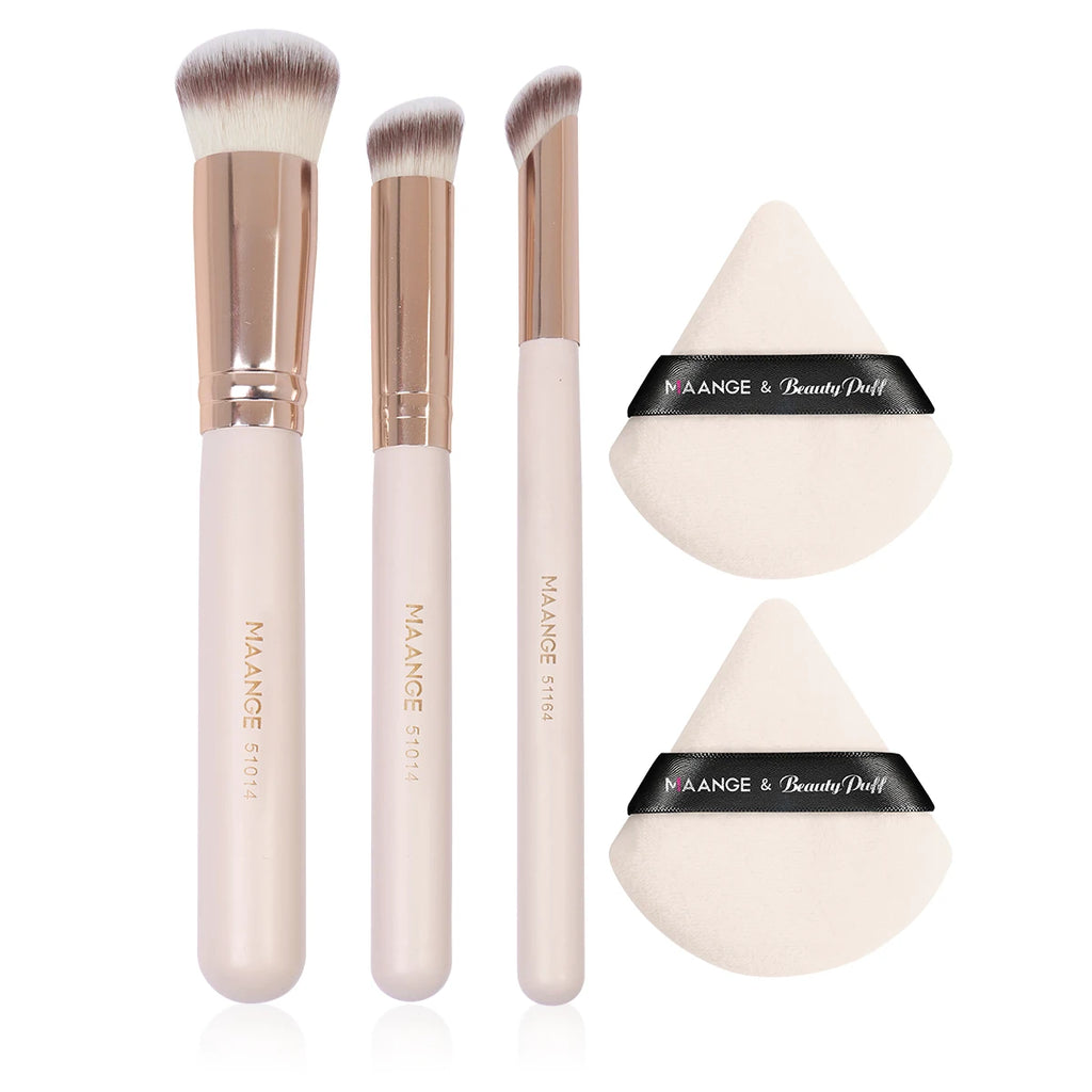 MAANGE 5-Pc Makeup Brush & Triangle Powder Puff Set Makeup Brush Set QXL