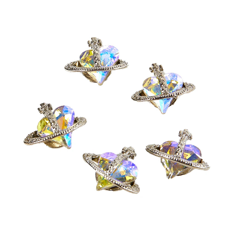 5-Pack 3D Heart Zircon Nail Art Charms & Crystal Rhinestones Nail Art Charms QXL Multicolor