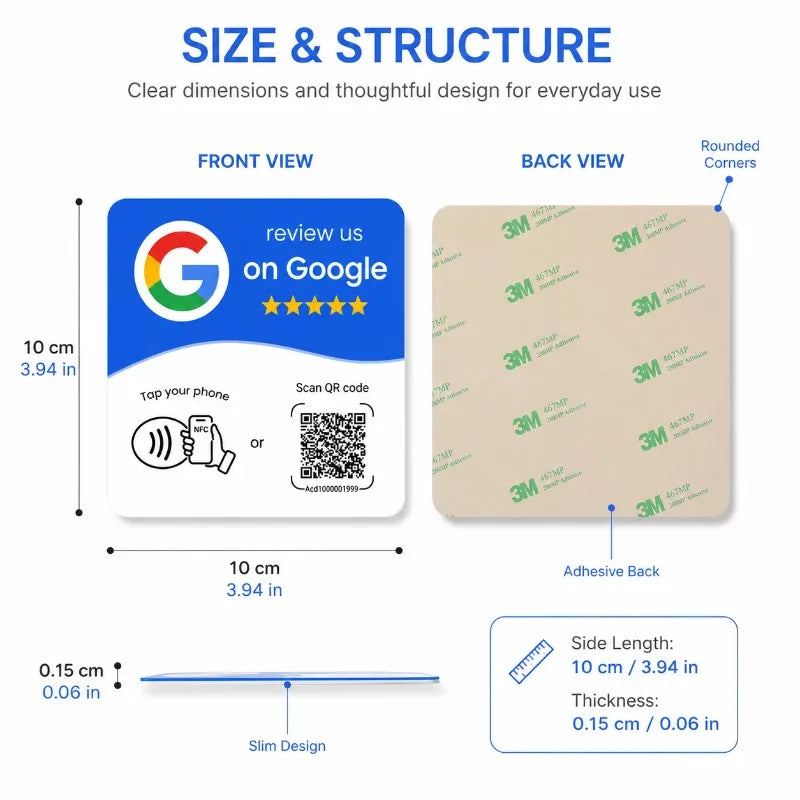 NFC Google Review Card | NTAG215 Tap & Dynamic QR Code NFC Review Card QXL
