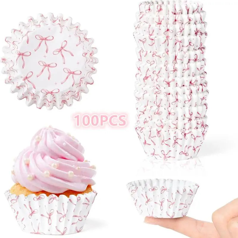 100-Pack Mini Pink Bow Cupcake Liners | Muffin Paper Cases Cupcake Paper Liners QXL