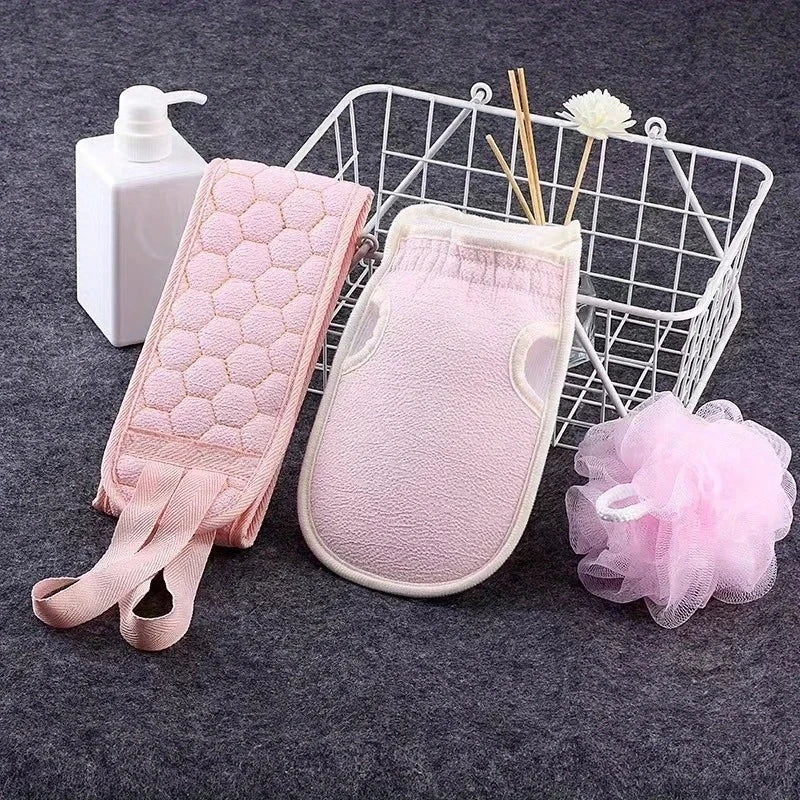 3-Pack Flower Bath Ball & Scrubbing Towel Set | Exfoliator Bath Scrubber Set QXL