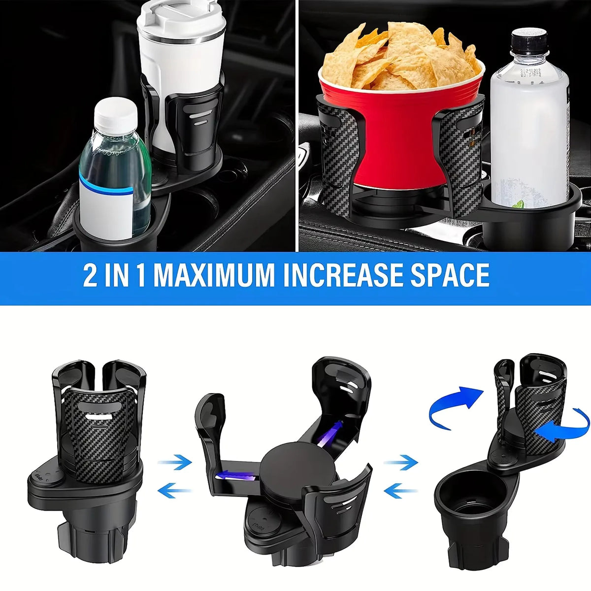 Dual Car Cup Holder Expander with Phone Stand & Organizer Car Cup Holder QXL