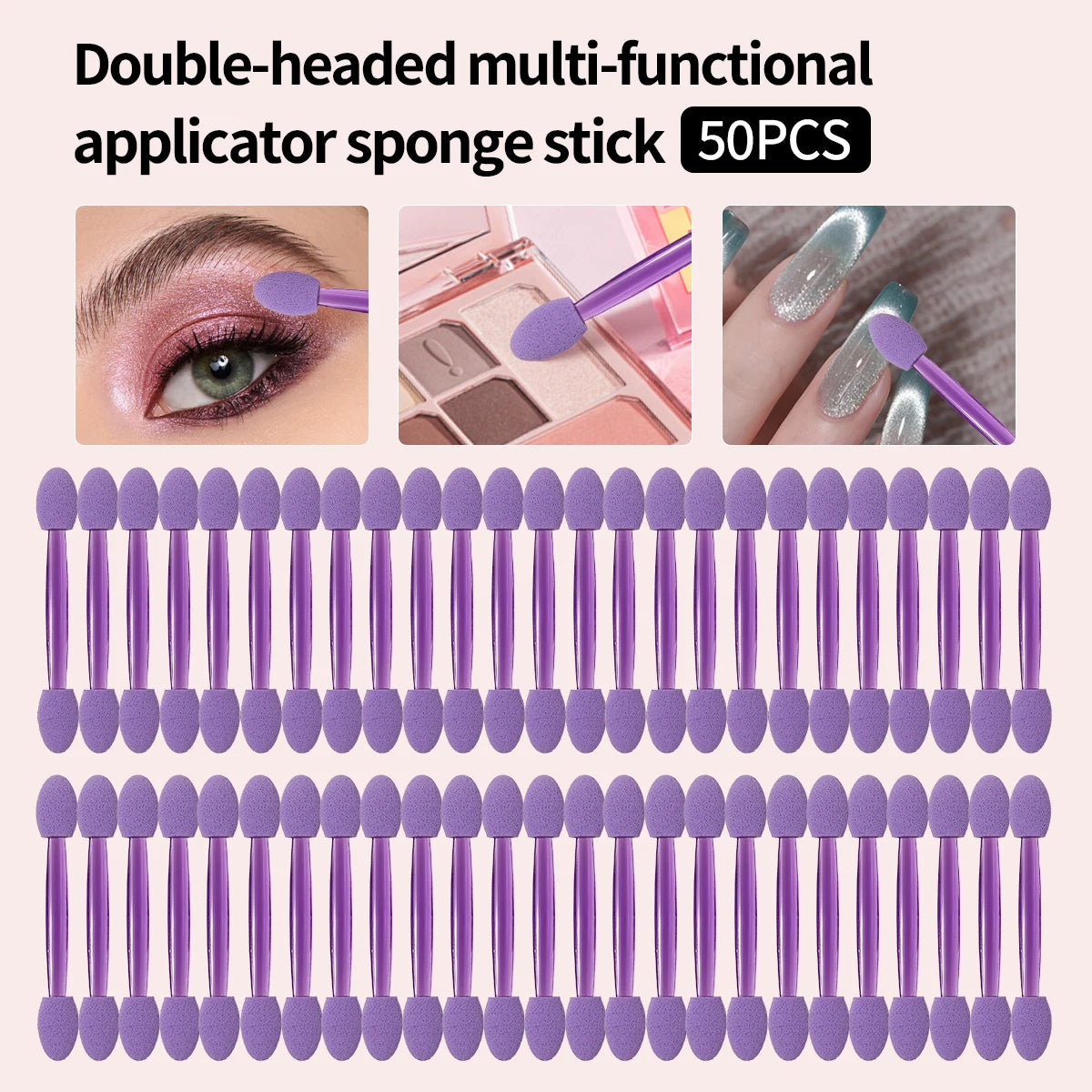 50-Pack Double-Ended Eyeshadow Sponge Applicators | Purple Disposable Makeup Applicator QXL PURPLE
