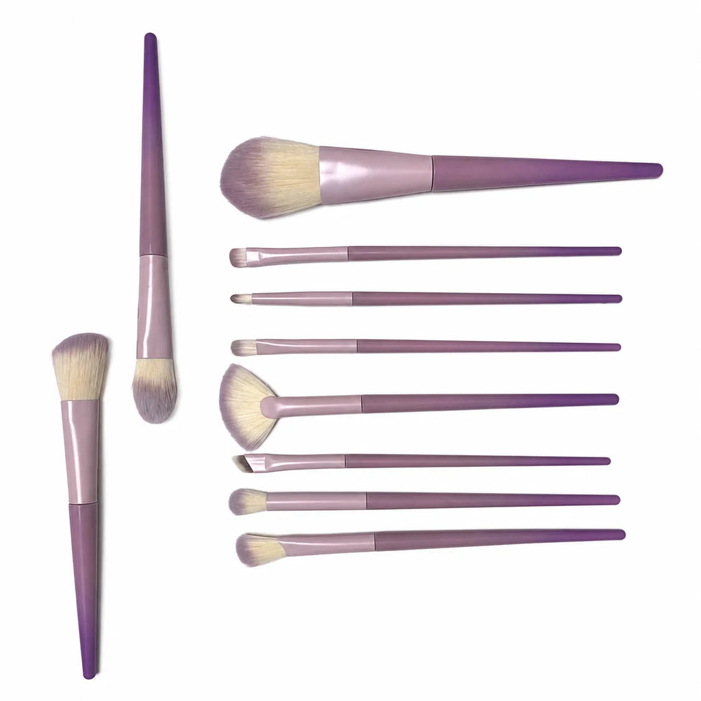 10-Pc Pink-Purple Gradient Makeup Brush Set | Synthetic Fiber Makeup Brush Set QXL