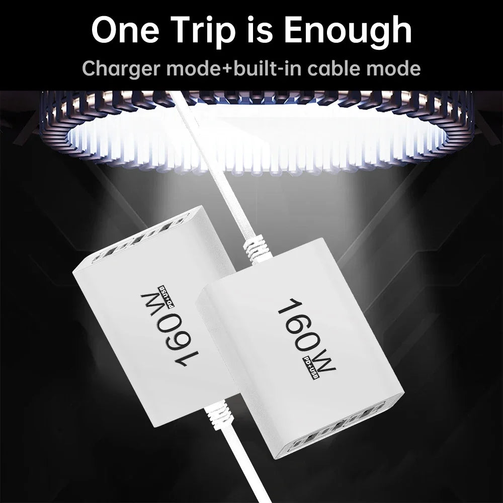 160W 7-Port USB-C Fast Charger QC3.0 | EU & US Wall Adapter Multi-Port Wall Charger QXL