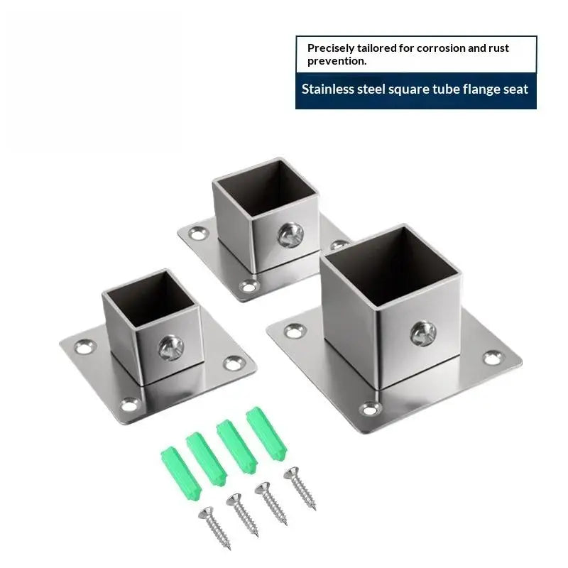 Stainless Steel Square Tube Flange Base Connector 20–35mm Tube Flange Connector QXL