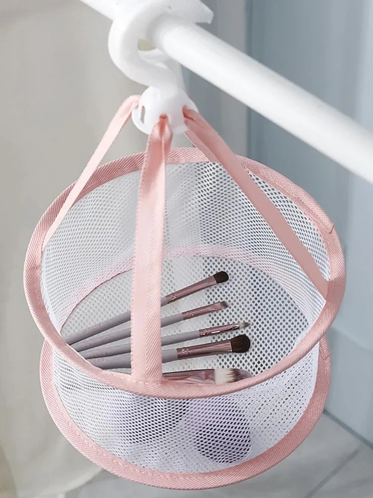 Hanging Mesh Makeup Brush & Sponge Air Drying Net Bag Brush Drying Net Bag QXL Pink
