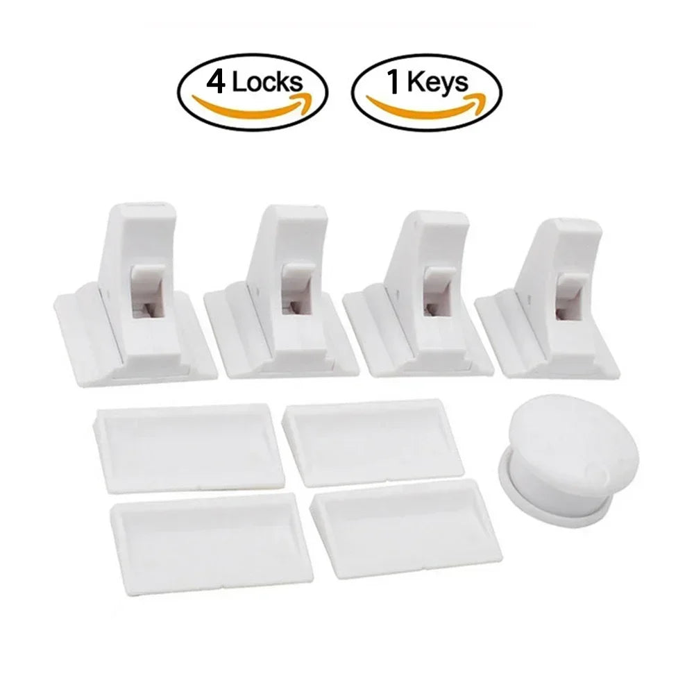 Magnetic Cabinet Safety Locks for Babies & Toddlers | No-Drill Cabinet Safety Lock QXL A61 4 locks 1 key