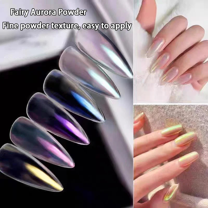 6-Piece Aurora Holographic Nail Powder | Mirror Chrome Effect Set Nail Art Powder QXL
