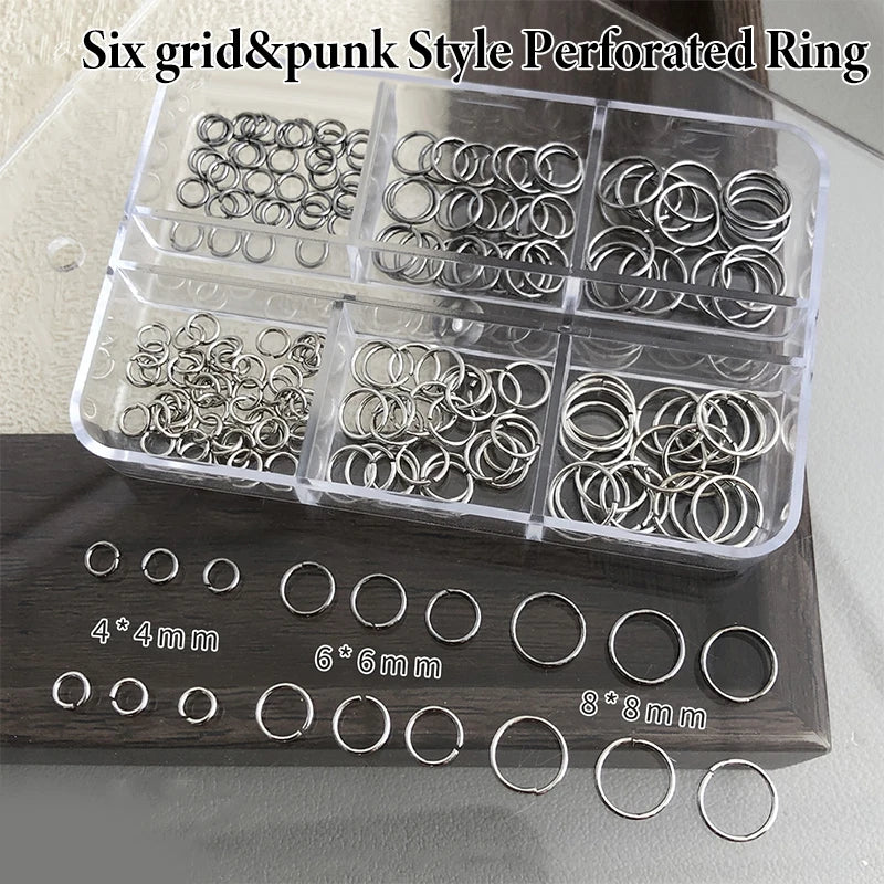 6-Grid Punk Alloy Nail Charms | Ring & Rhinestone Manicure Set Nail Art Charms QXL