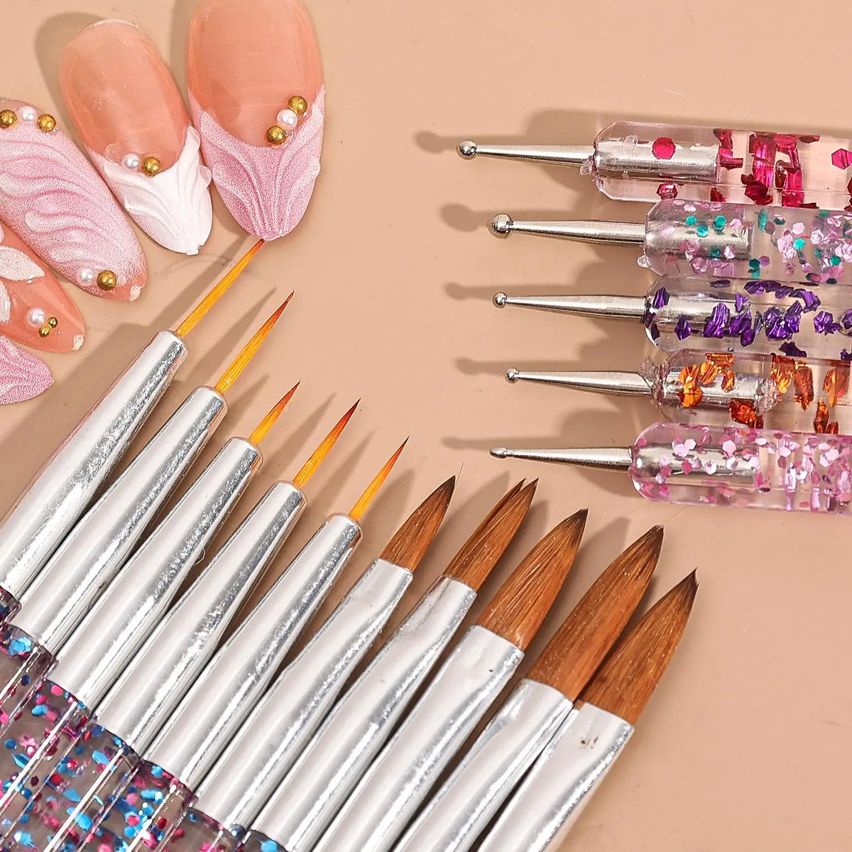 15-Pc Nail Art Brush Set | UV Gel, Acrylic & Liner Pens Nail Art Brush Set QXL