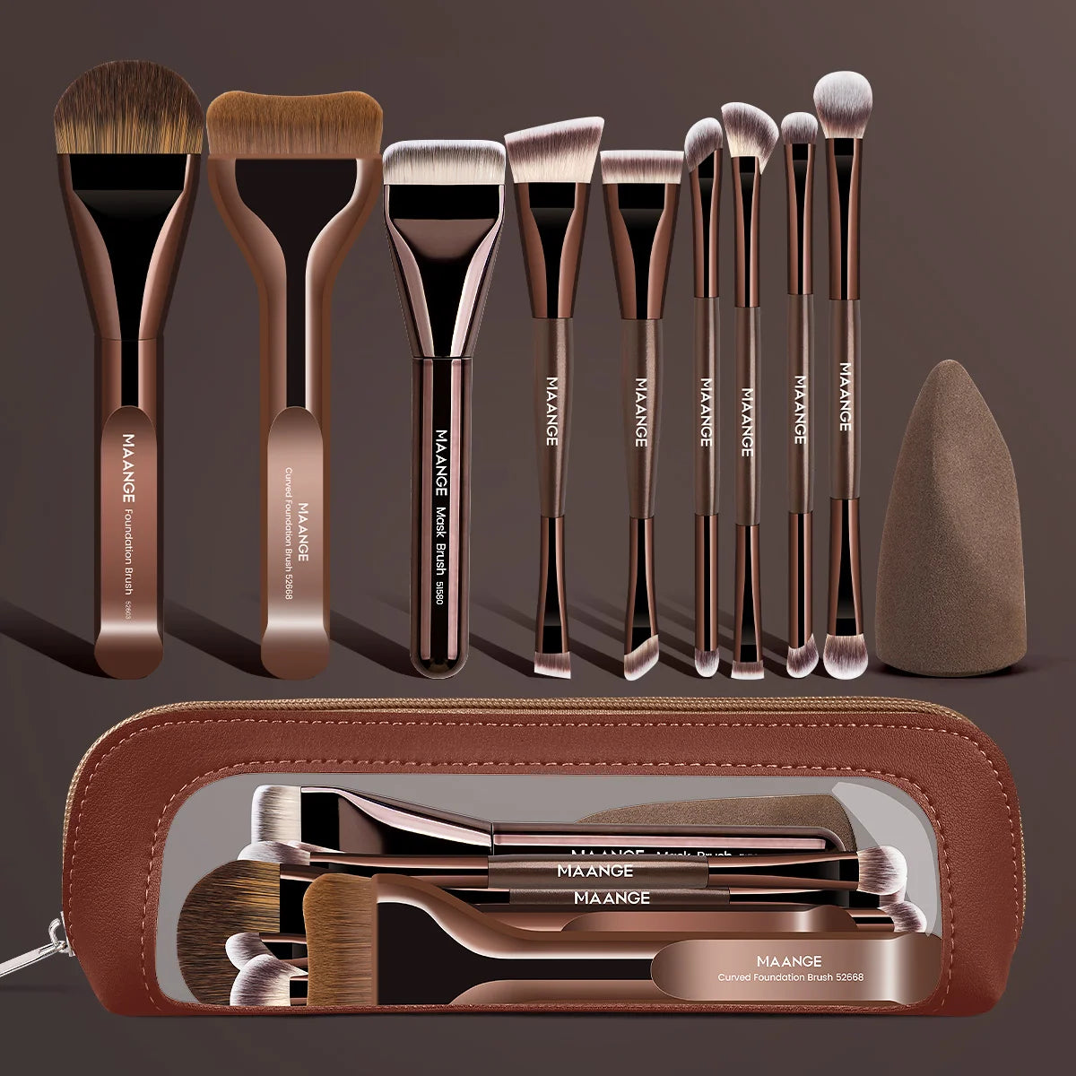 MAANGE 11-Piece Makeup Brush Set – Foundation & Contour Makeup Brush Set QXL Coffee Brown