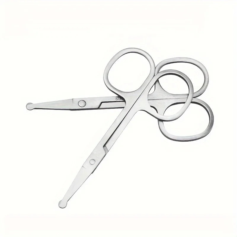 Stainless Steel Beard & Facial Hair Scissors – Round Safety Tip Grooming Scissors QXL 2pcsSilver