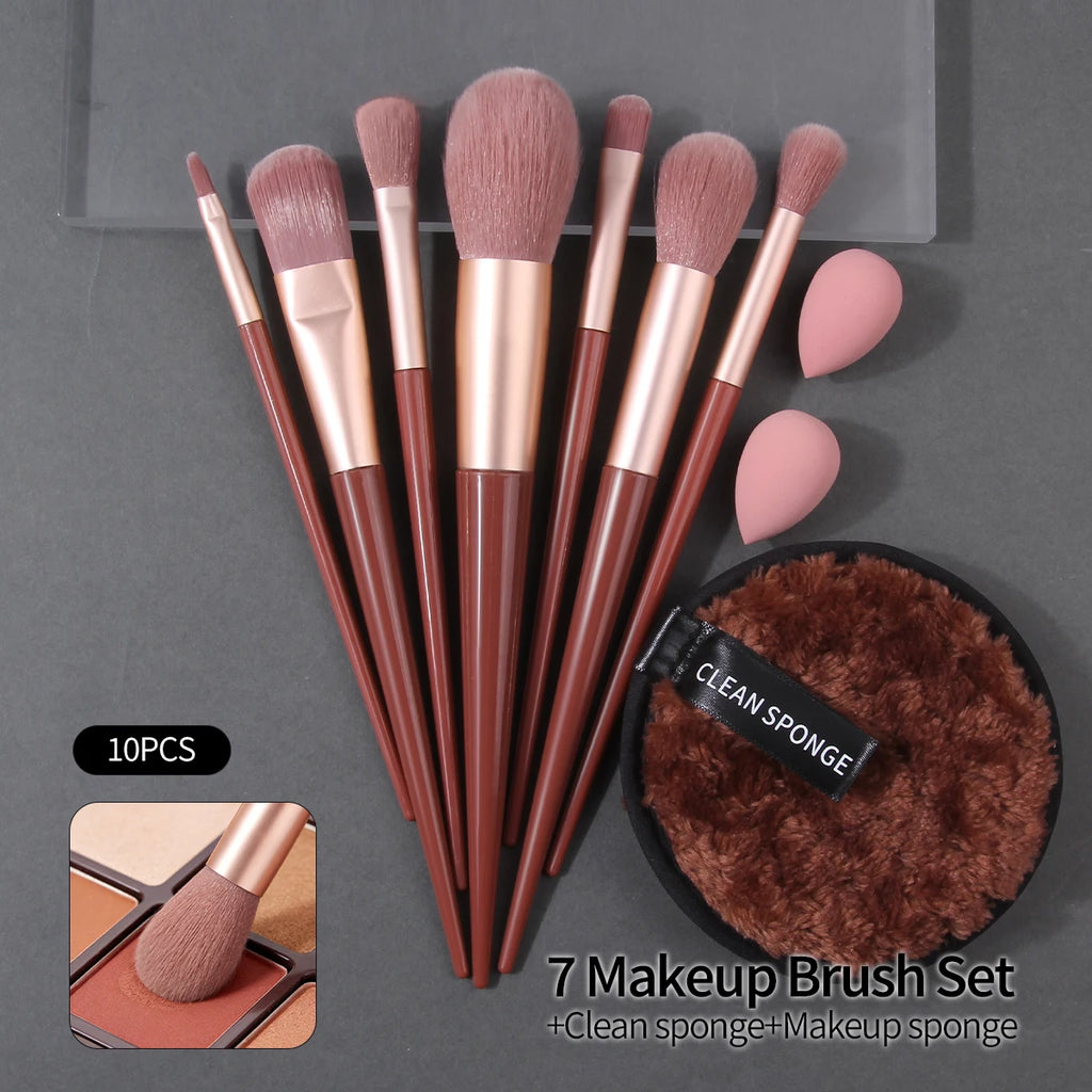 10-Piece Portable Makeup Brush Set with Sponge Pads – Burgundy Makeup Brush Set QXL Burgundy