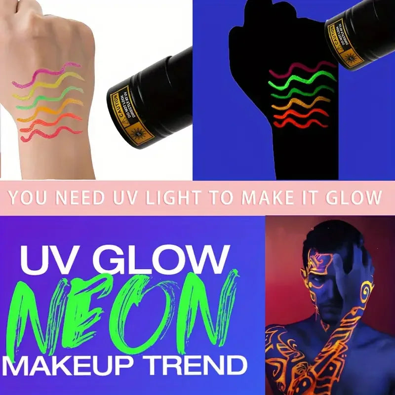VERONNI 6-Pc UV Neon Glow Face & Body Paint Set | Liquid Liner UV Neon Body Paint QXL