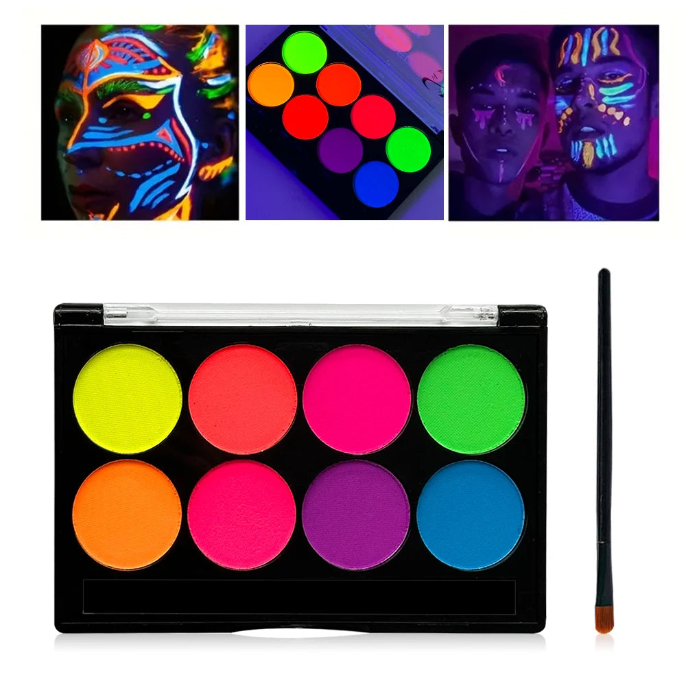 VERONNI 8-Color UV Glow Neon Face & Body Paint Palette UV Face Body Paint QXL 1 pcs