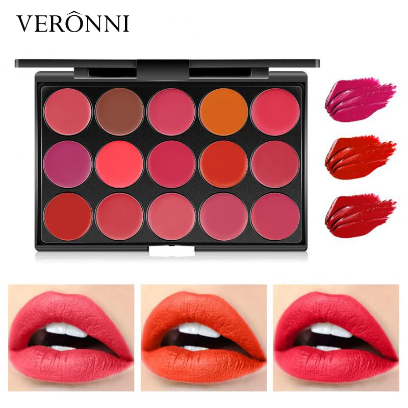 VERONNI 15-Color Matte Lipstick Palette | Long-Lasting Lip Tray Lipstick Palette QXL