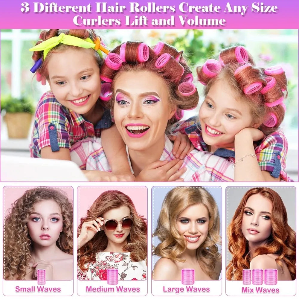 30-Piece Heatless Hair Roller Set with Clips | Self-Grip Curlers Heatless Hair Rollers QXL