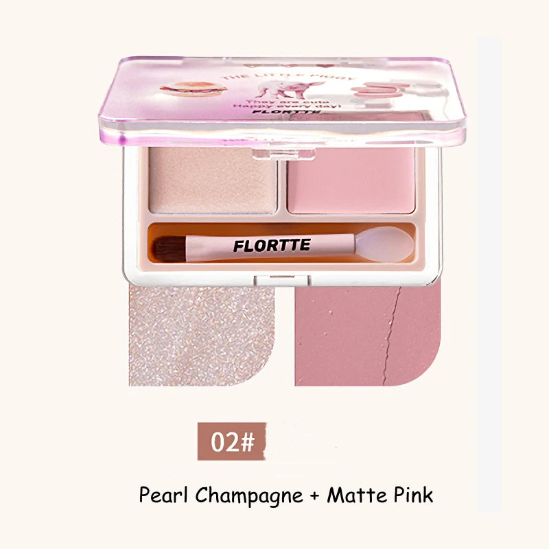 Flortte 2-Color Highlighter Contour Palette | Matte & Glitter Highlighter Contour Palette QXL