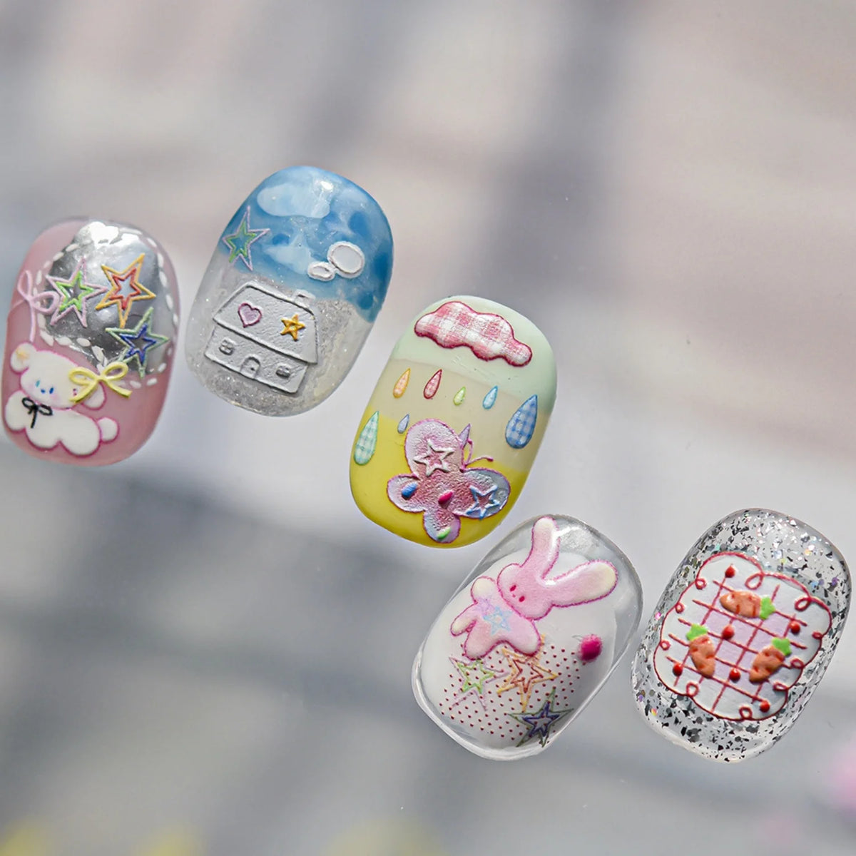 5D Embossed Kawaii Nail Stickers | Cartoon Nail Art Decals Nail Art Stickers QXL