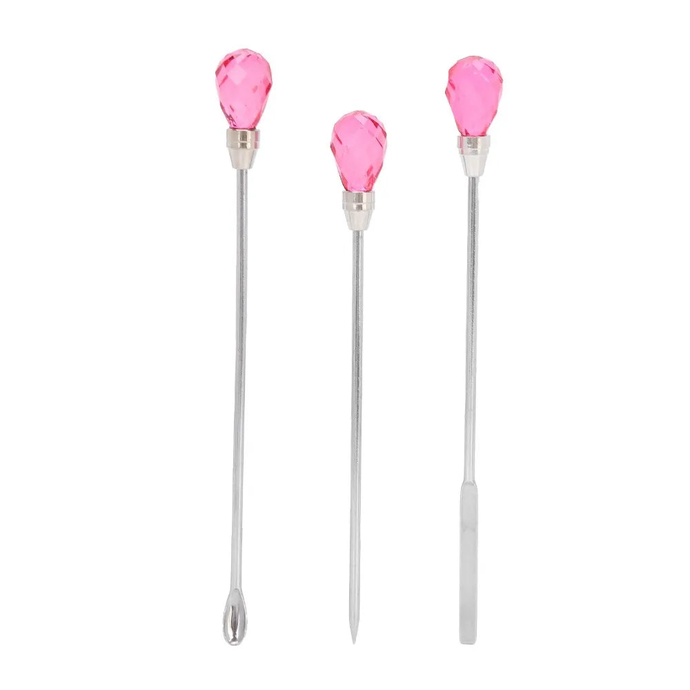 3-Pc Stainless Steel Nail Art Mixing Spatula, Spoon & Pick Nail Art Tools QXL Rose Red