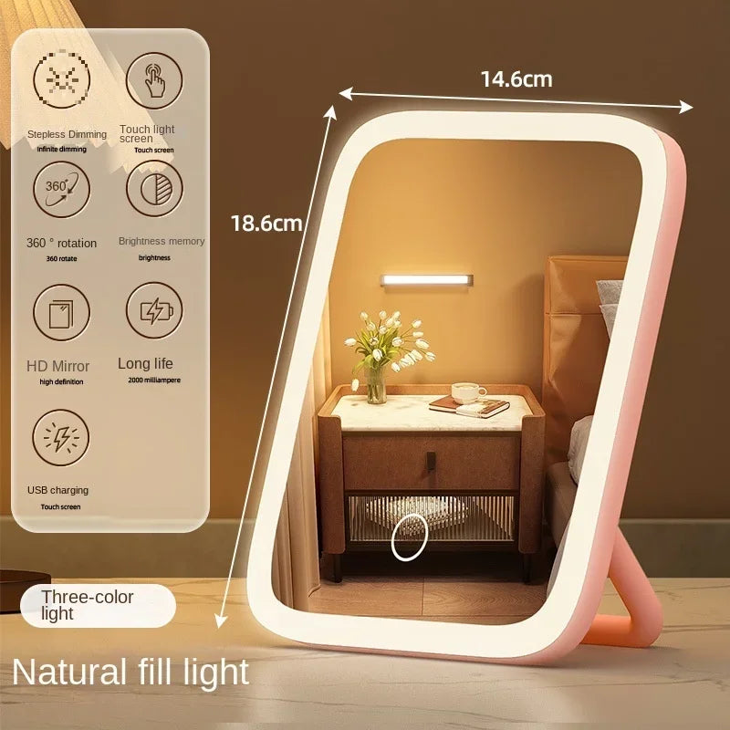 LED Makeup Mirror | 3-Color Light, Touch Control, USB LED Vanity Mirror QXL