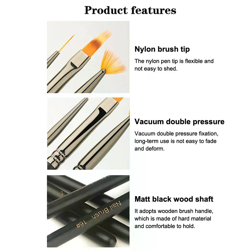 Wooden Handle Nail Art Brush | UV Gel & Gradient Drawing Pen Nail Art Brush QXL