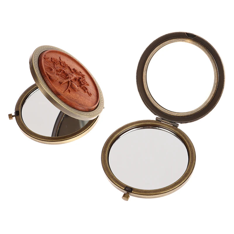 Wood Retro Compact Pocket Mirror | Double-Sided Magnifying Compact Pocket Mirror QXL