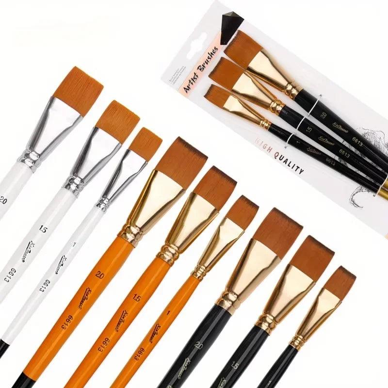 3-Piece Flat Paint Brush Set | Nylon Art Brushes for Acrylic & Oil Art Paint Brush Set QXL