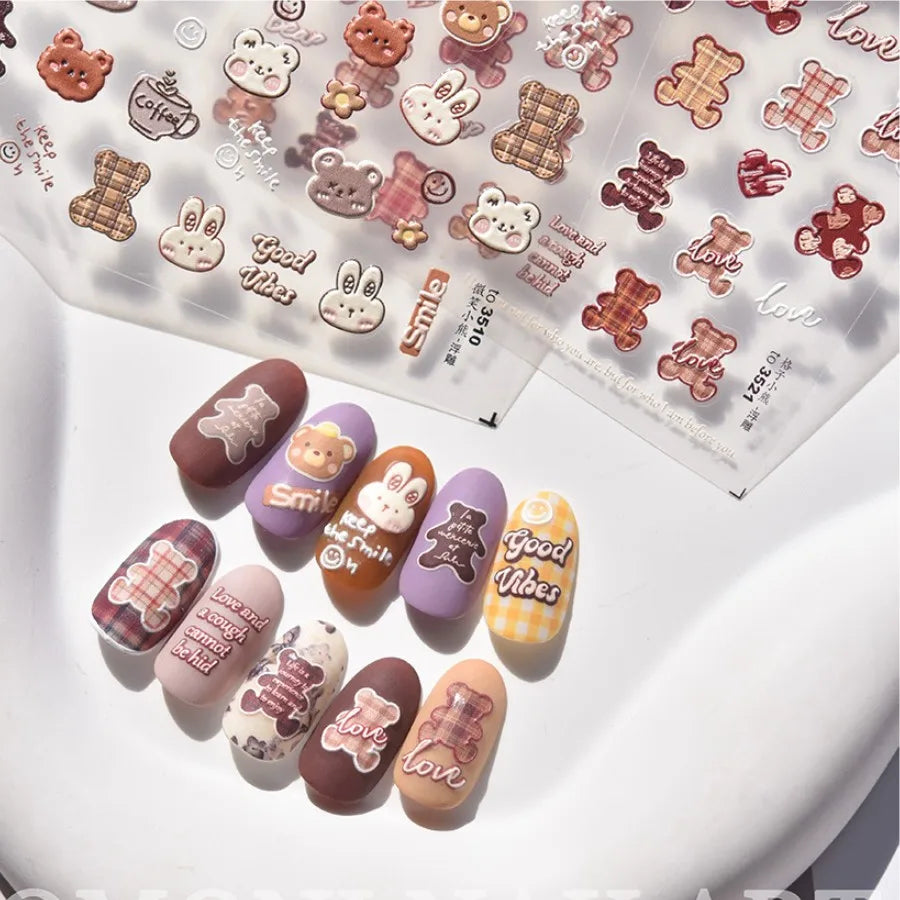 5D Kawaii Bear Nail Art Stickers | Self-Adhesive Decals Nail Art Stickers QXL