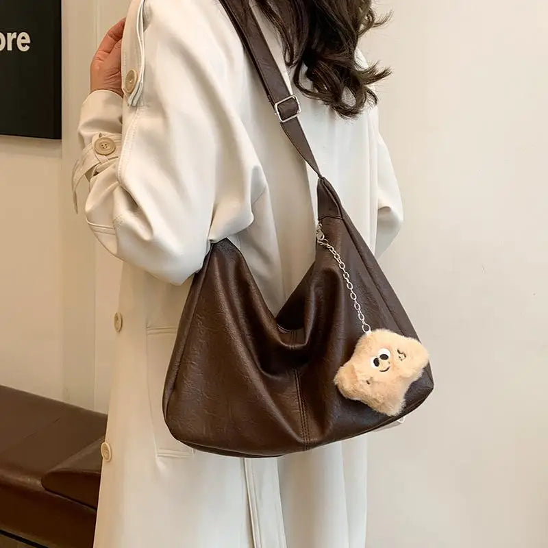 Retro PU Leather Shoulder Bag – Large Capacity Women's Tote Women's Shoulder Bag QXL