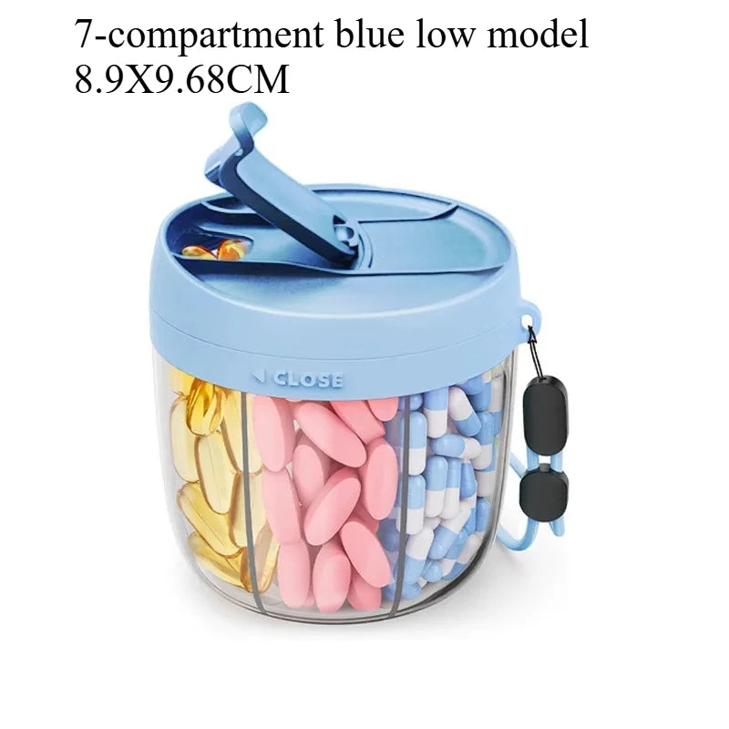 7-Compartment Portable Pill Organizer | Weekly Travel Pill Box Pill Organizer QXL Blue