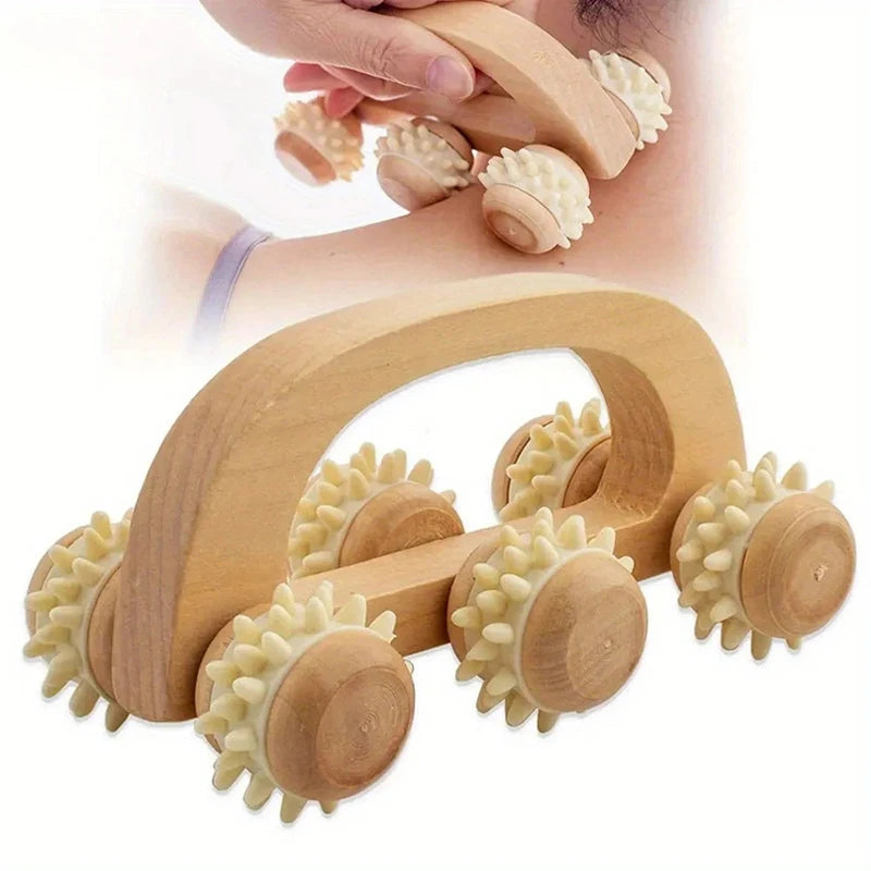 6-Wheel Wooden Massage Roller | Neck Back Leg Body Tool Wooden Massage Roller QXL Default Title