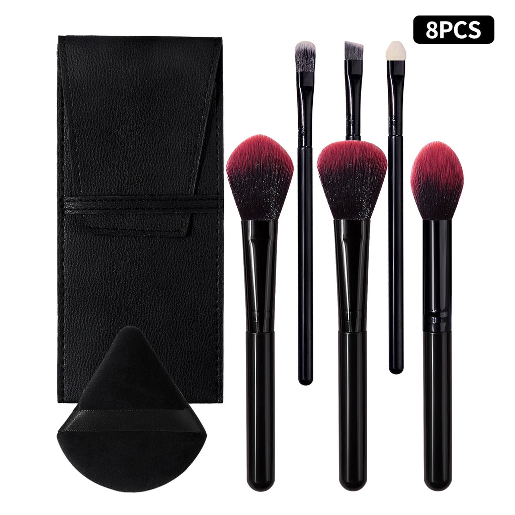 KOSSHOW 8-Pc Professional Makeup Brush Set | Travel Kit Makeup Brush Set QXL black