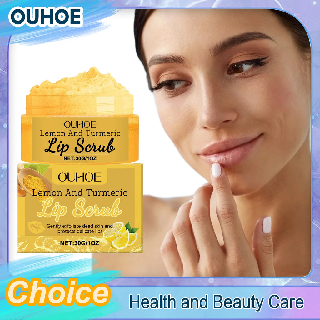 OUHOE Turmeric Lemon Lip Scrub – Exfoliate & Hydrate 30g Lip Exfoliating Scrub QXL