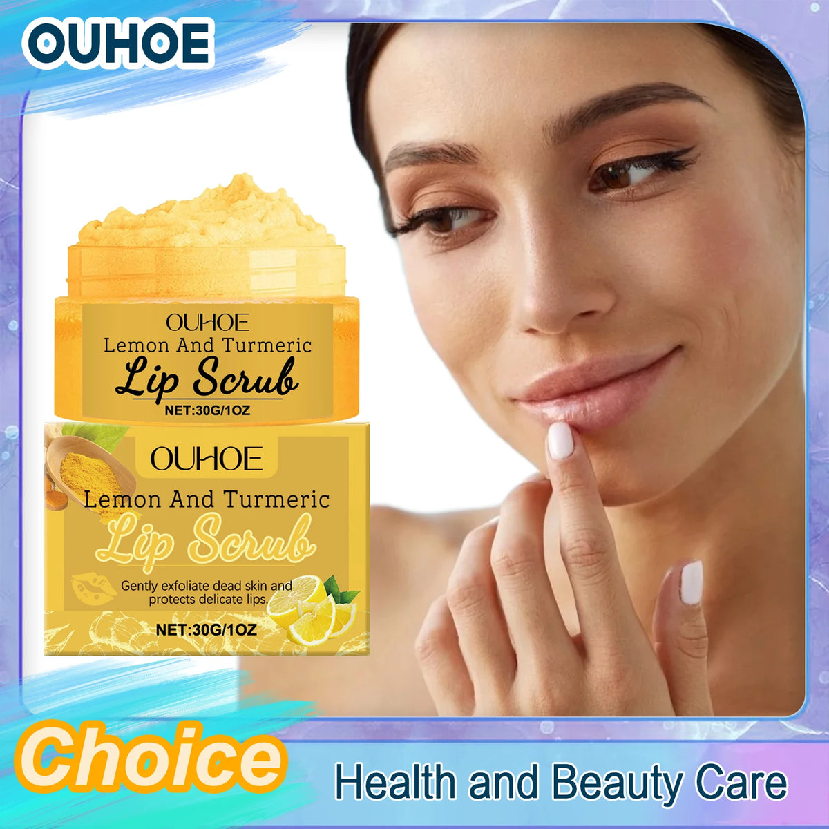 OUHOE Turmeric Lemon Lip Scrub – Exfoliate & Hydrate 30g Lip Exfoliating Scrub QXL