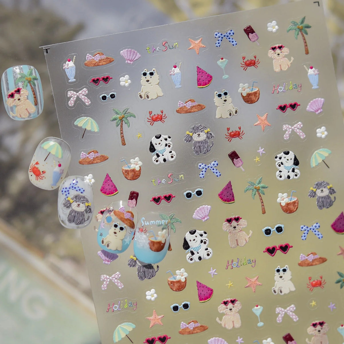 5D Tropical Puppy Nail Art Stickers | Self-Adhesive Summer Decals Nail Art Stickers QXL