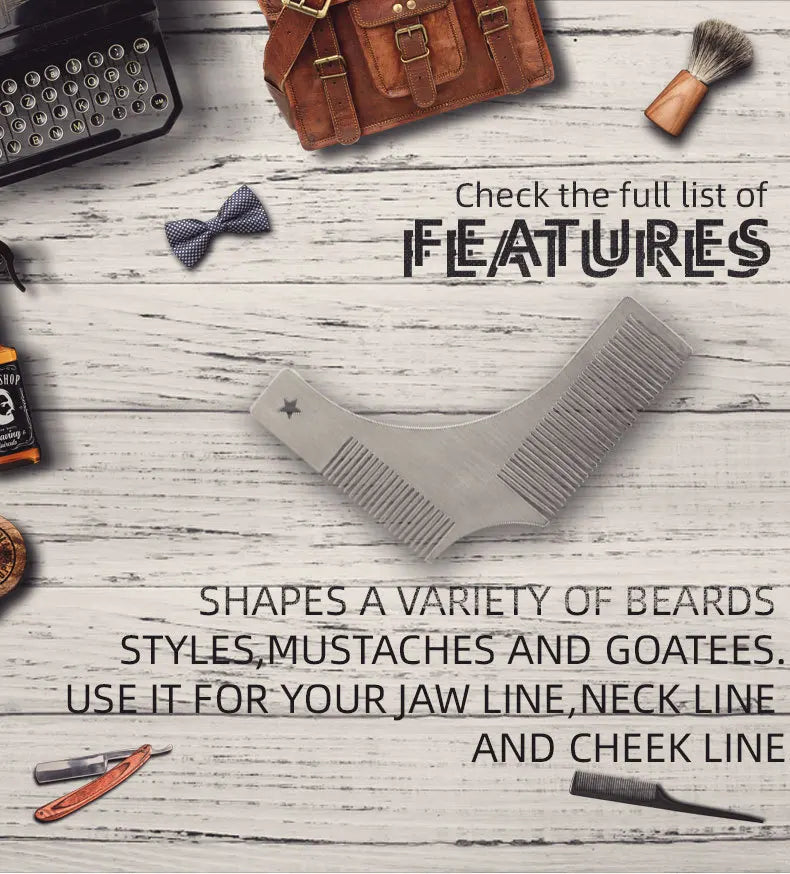 Beard Styling Stencil Comb | Mustache Trimming Template Tool Beard Styling Stencil QXL