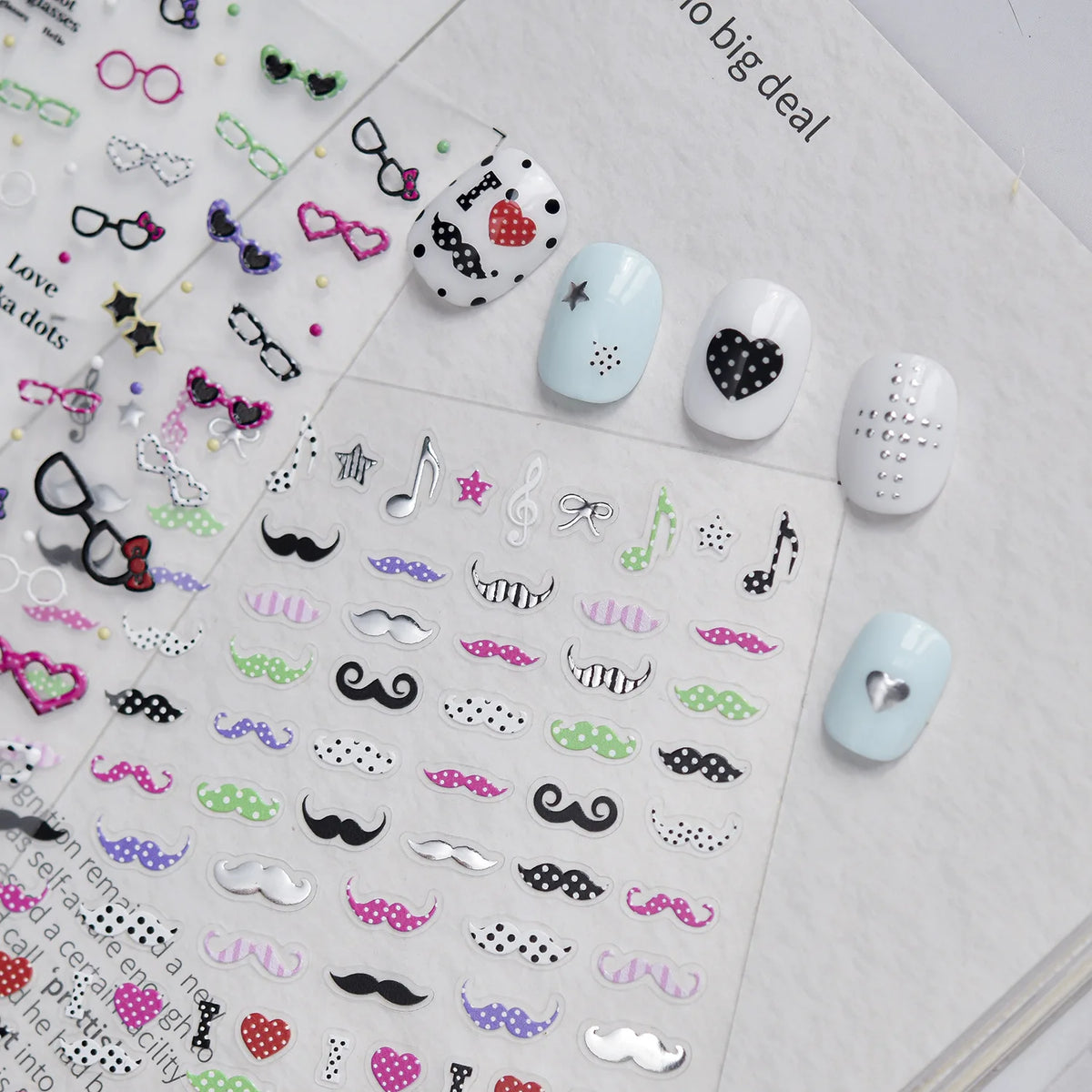 5D Black & White Funny Nail Stickers | Self-Adhesive Decals Nail Art Stickers QXL
