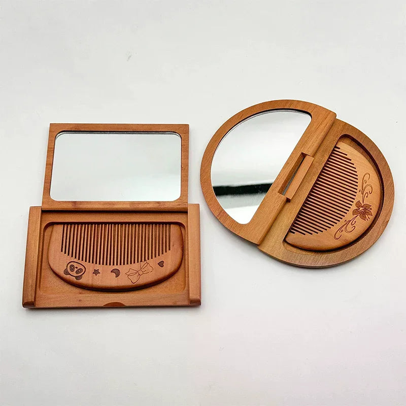 Peachwood Folding Mirror & Comb Set | Portable Vintage Travel Folding Mirror & Comb QXL