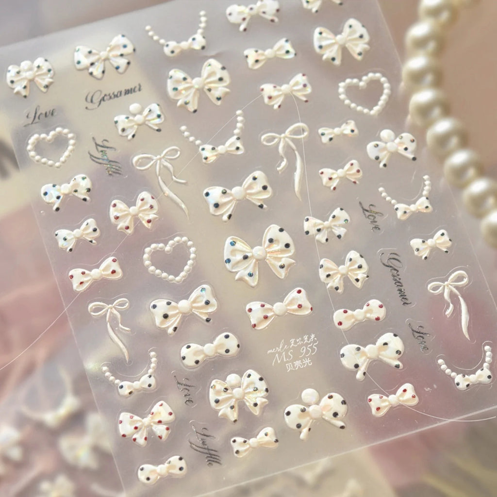 5D Pearl Bow Self-Adhesive Nail Stickers | Nail Decals Nail Art Stickers QXL