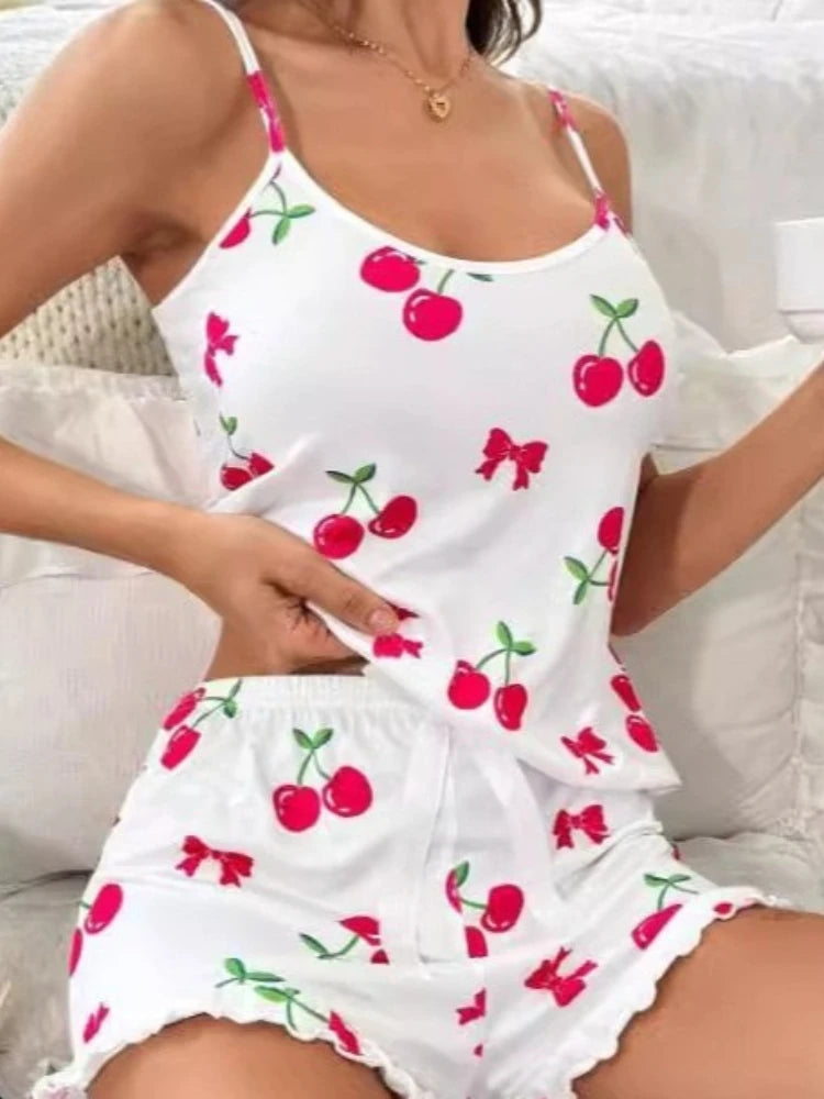Women's Spaghetti Strap Cami & Shorts Pajama Set – Summer Pajama Set QXL