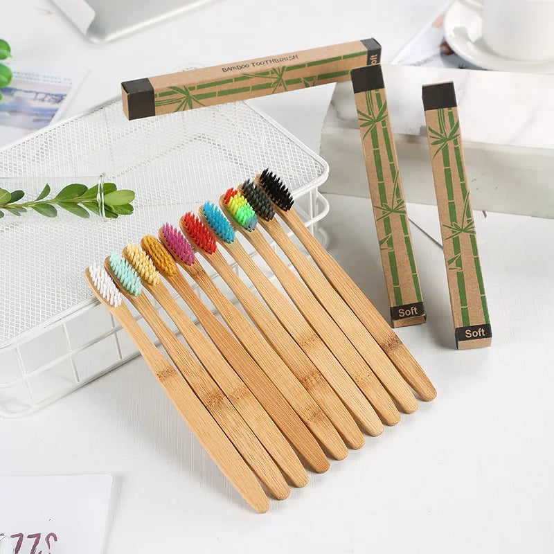 10-Pack Bamboo Toothbrushes | BPA-Free, Eco-Friendly, Soft Bristles Bamboo Toothbrush Set QXL